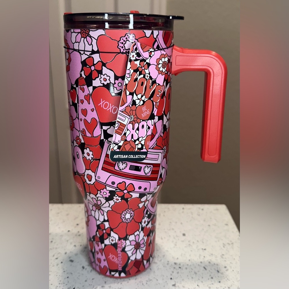 2024 Hydrapeak 40oz VALENTINES Groovy Candy Hearts Floral Red Pink Tumbler NWT